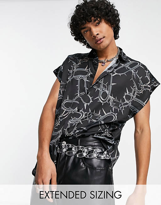  relaxed cap sleeve shirt with spike print 