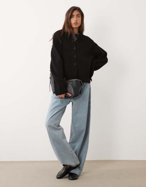 ASOS DESIGN relaxed cardigan with side split detail in black, 2 of 4