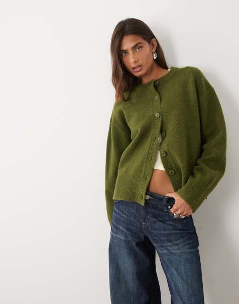 ASOS DESIGN relaxed cardigan with side split detail in olive - view 1