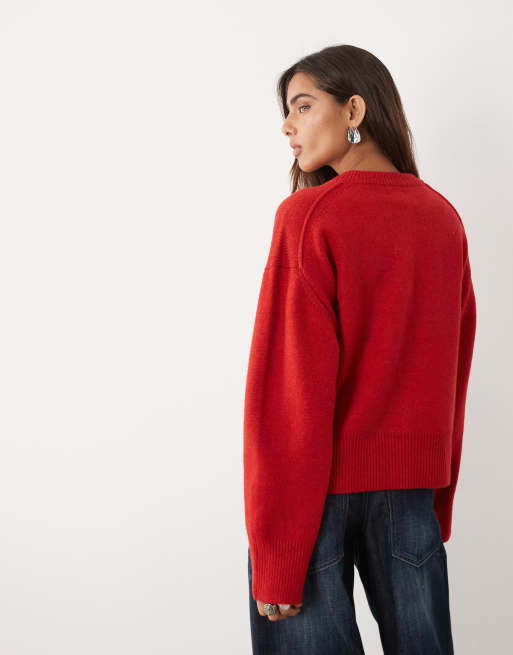 ASOS DESIGN relaxed cardigan with side split detail in red, 4 of 4