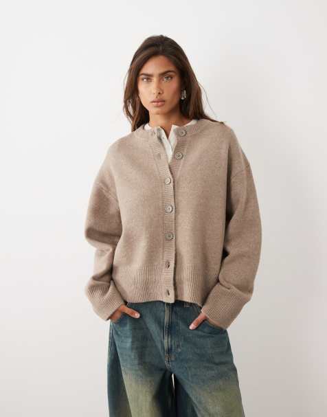 ASOS DESIGN relaxed cardigan with side split detail in taupe - view 1