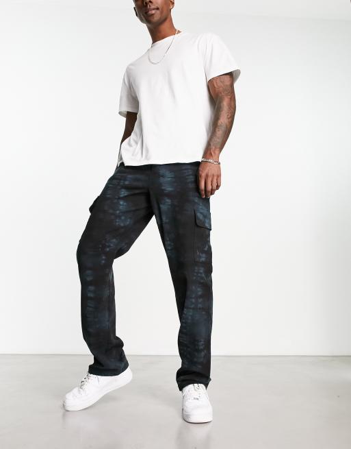 ASOS DESIGN relaxed cargo pants in black tie dye 