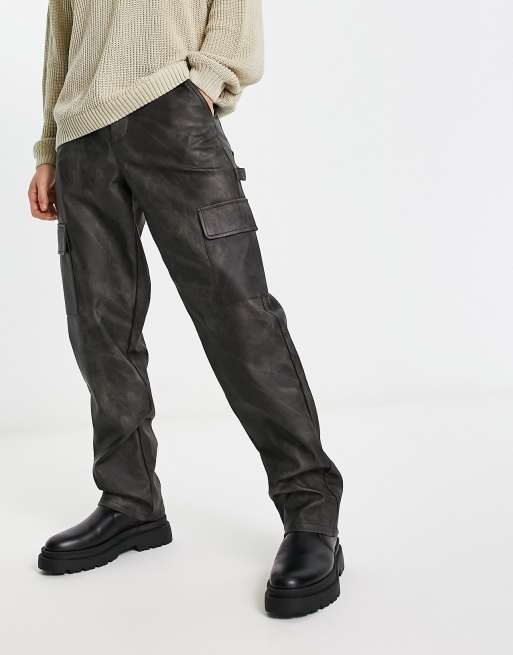 ASOS DESIGN relaxed cargo pants in washed leather look | ASOS