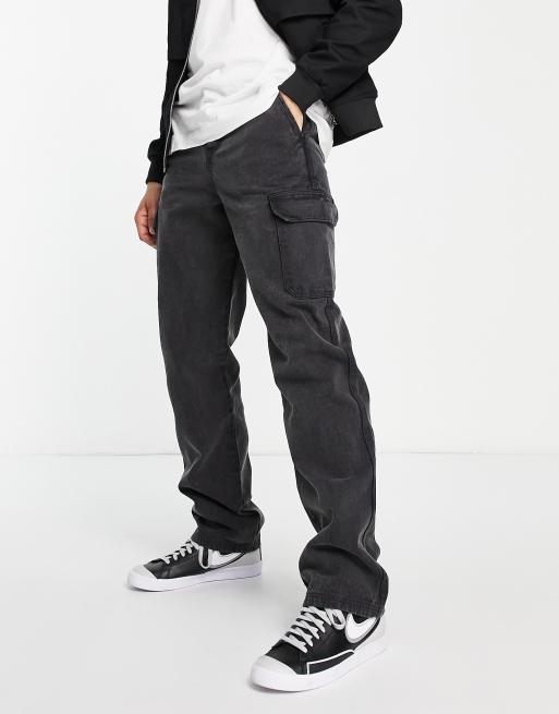 ASOS DESIGN relaxed cargo pants with acid wash in black | ASOS