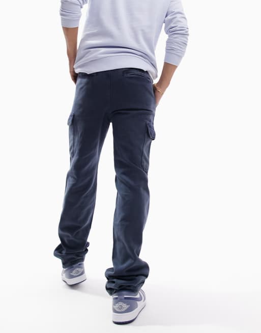 ASOS DESIGN relaxed cargo pants with acid wash in navy