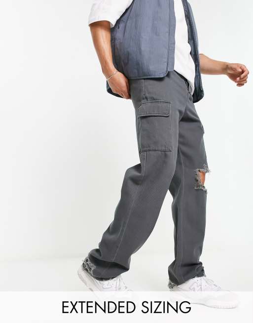 ASOS DESIGN relaxed cargo pants with busted knee