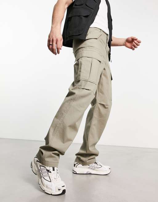 ASOS DESIGN relaxed cargo trousers in ripstop in stone, 4 of 4
