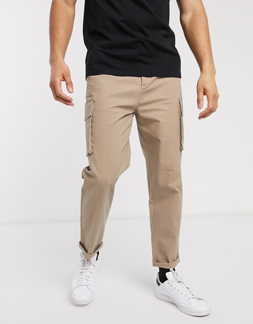 ASOS DESIGN relaxed cargo trousers in stone