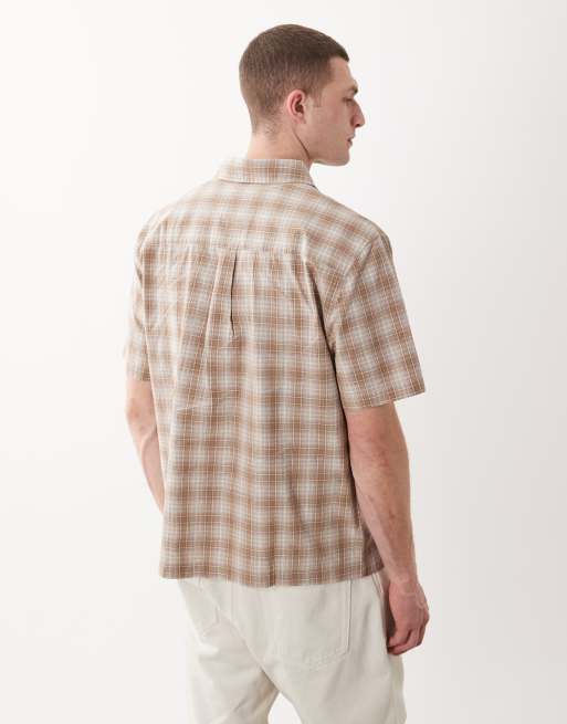 ASOS DESIGN relaxed check shirt with chest embroidery in brown, 5 of 5