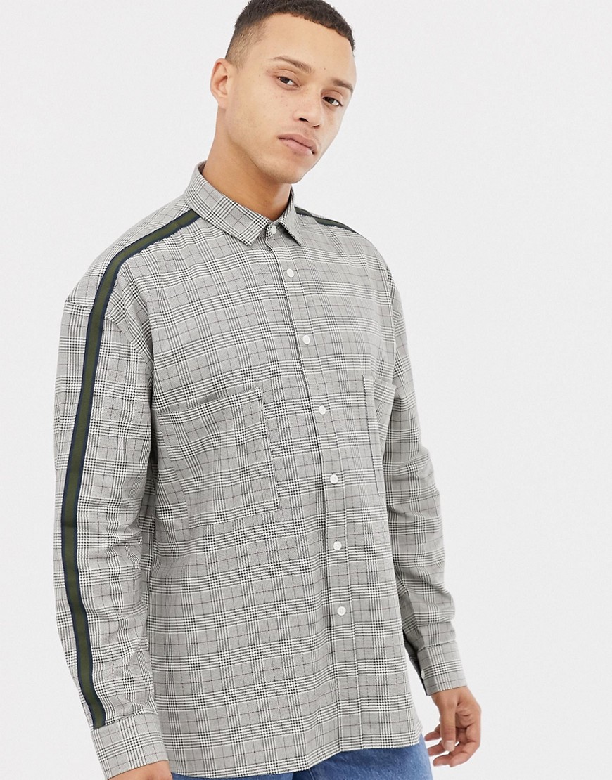 ASOS DESIGN relaxed check shirt with drop shoulder and tape detail-Brown