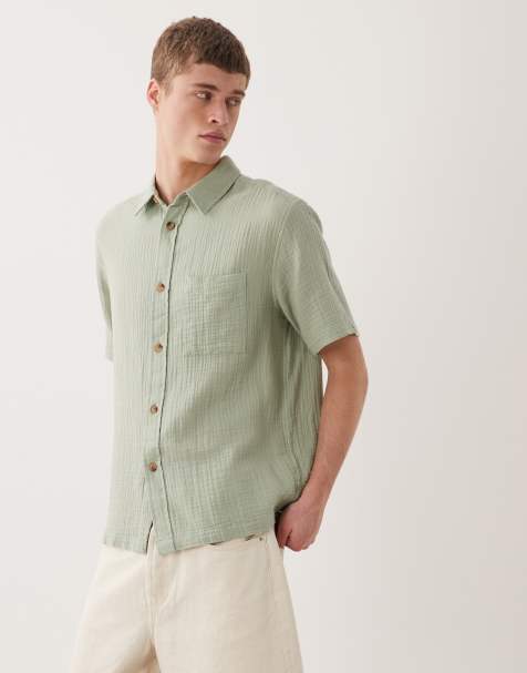 ASOS DESIGN relaxed cheesecloth shirt in sage green - view 1