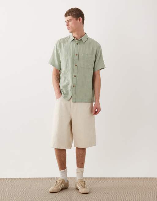 ASOS DESIGN relaxed cheesecloth shirt in sage green, 4 of 6