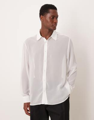 ASOS DESIGN relaxed chiffon shirt in white-Neutral