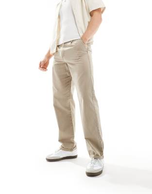 Asos Design Relaxed Chino Pants In Washed Beige-neutral