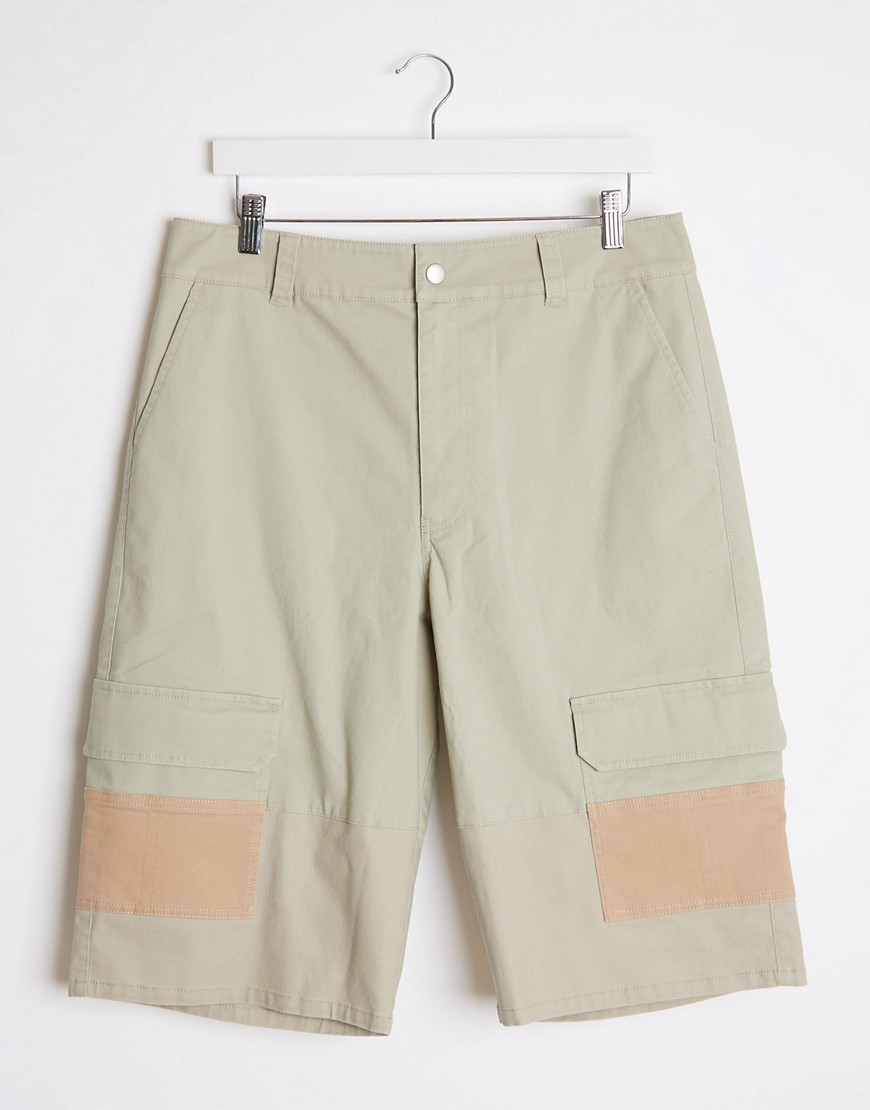ASOS DESIGN relaxed chino shorts with cut & sew-Neutral