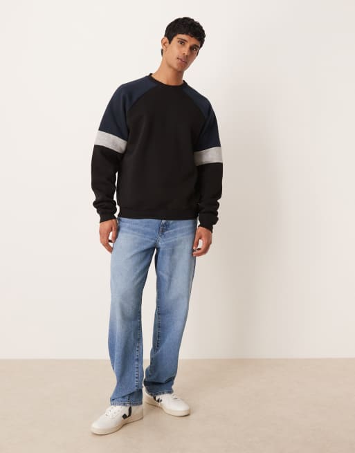 ASOS DESIGN relaxed color block sweatshirt in black | ASOS