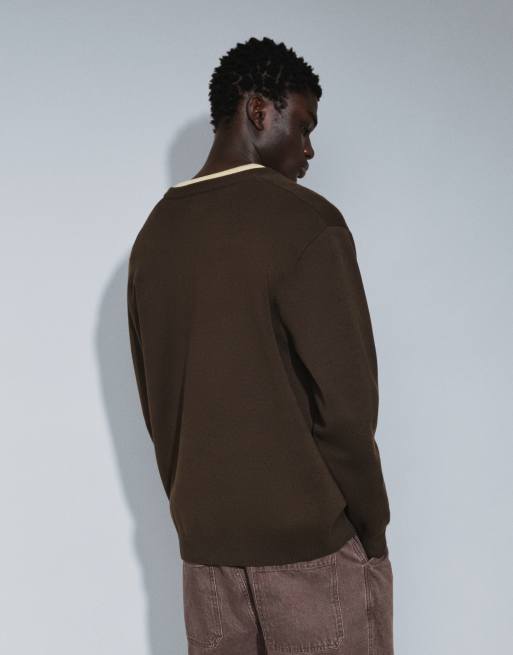 ASOS DESIGN relaxed compact knit cardigan in brown, 5 of 7