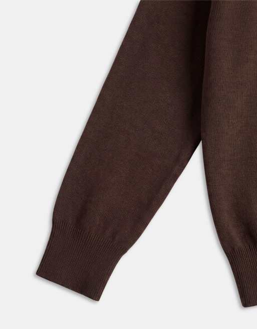 ASOS DESIGN relaxed compact knit cardigan in brown, 8 of 9