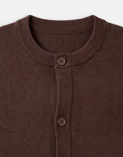 ASOS DESIGN relaxed compact knit cardigan in brown, 9 of 9