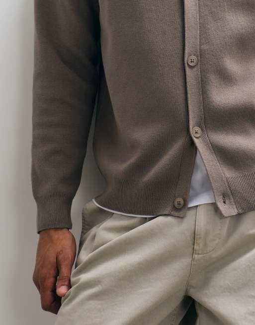 ASOS DESIGN relaxed compact knit cardigan in taupe, 4 of 5