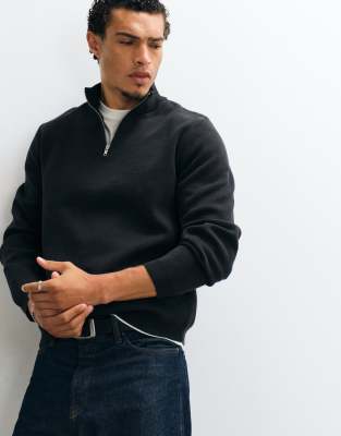 Asos Design Relaxed Compact Knit Half Zip In Black