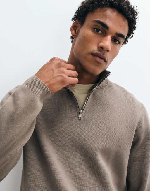 ASOS DESIGN relaxed compact knit half zip in sage, 2 of 5