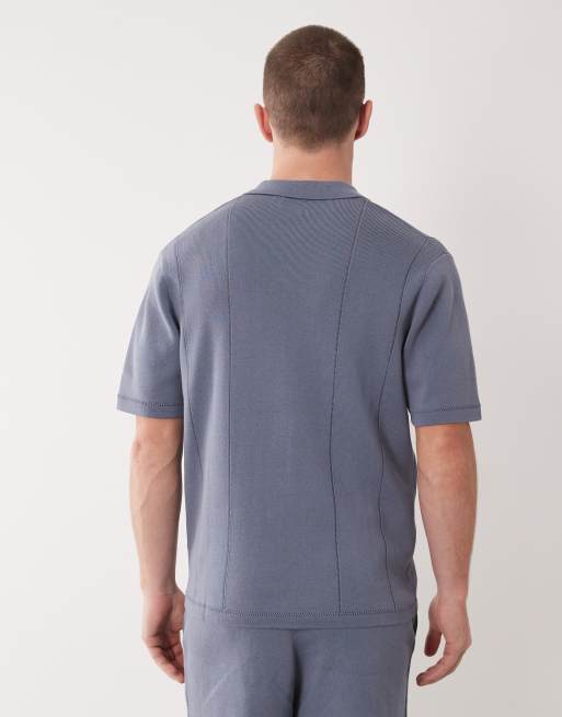 ASOS DESIGN relaxed compact knit notch neck co-ord in blue - MBLUE, 3 of 5