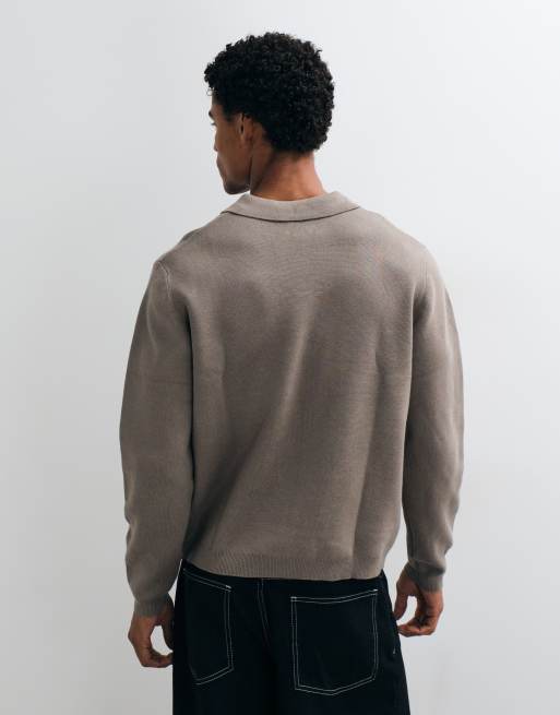 ASOS DESIGN relaxed compact knit notch neck in taupe, 5 of 5