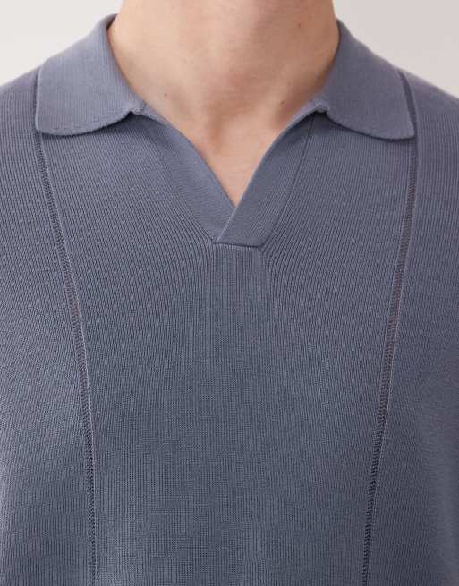 ASOS DESIGN relaxed compact knit notch neck polo shirt in blue - part of a set, 4 of 5