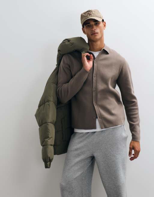 ASOS DESIGN relaxed compact knit over shirt in taupe, 3 of 5