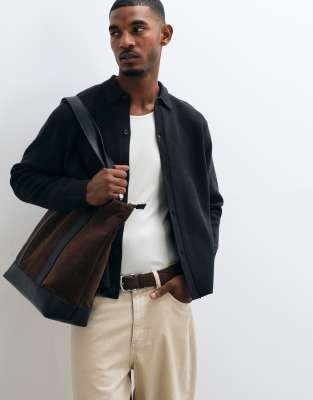 Asos Design Relaxed Compact Knit Overshirt In Black
