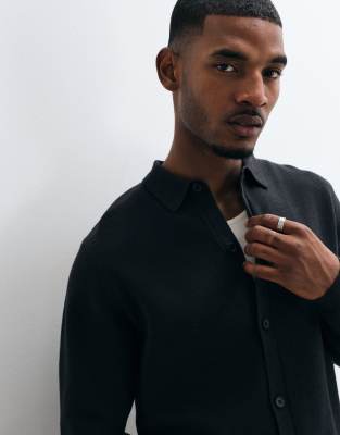 Asos Design Relaxed Compact Knit Overshirt In Black
