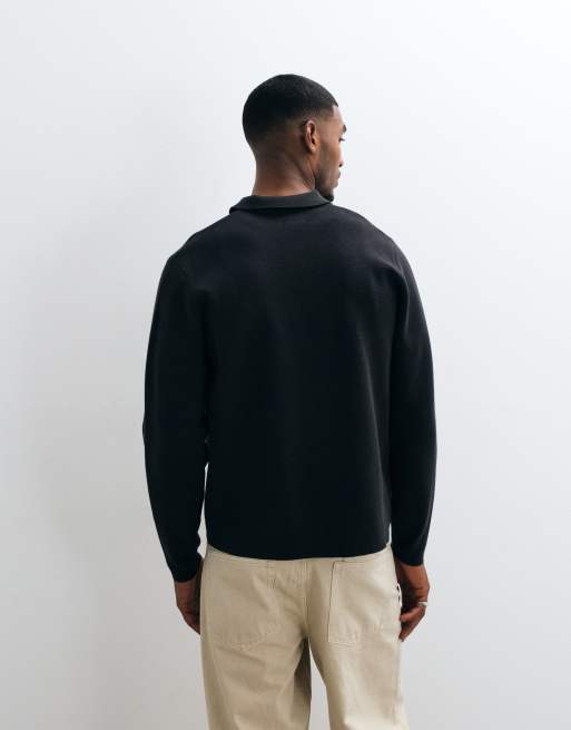 ASOS DESIGN relaxed compact knit overshirt in black, 4 of 5