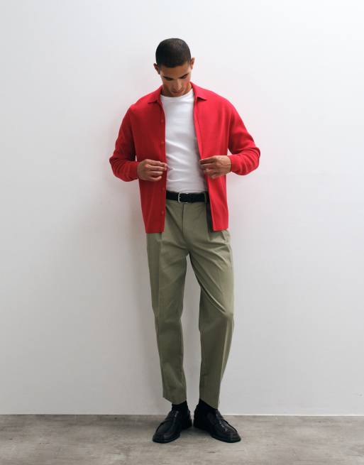 ASOS DESIGN relaxed compact knit overshirt in red, 4 of 5