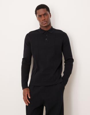 Asos Design Relaxed Compact Knit Polo In Black