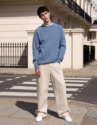 Asos Design Relaxed Compact Knit Sweater In Blue