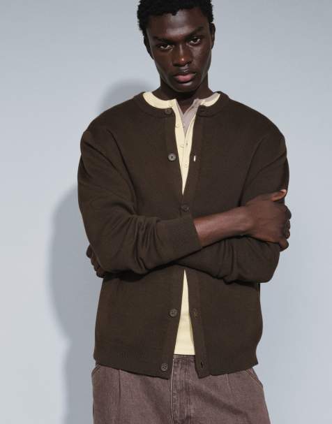 ASOS DESIGN relaxed compact knitted cardigan in brown - view 1