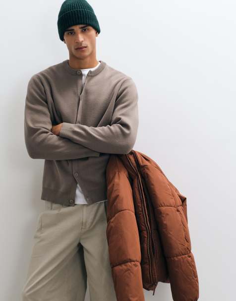 ASOS DESIGN relaxed compact knitted cardigan in taupe - view 1