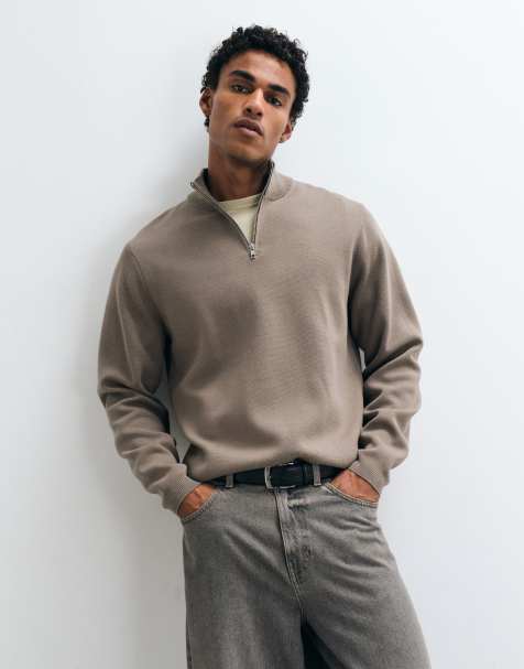 ASOS DESIGN relaxed compact knitted half zip in sage - view 1