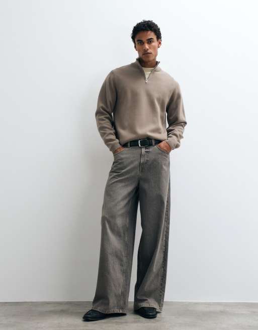ASOS DESIGN relaxed compact knitted half zip in sage, 3 of 5