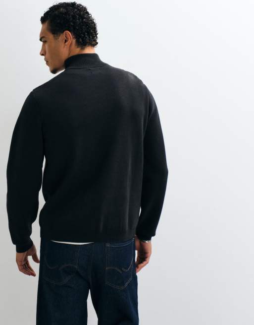 ASOS DESIGN relaxed compact knitted half zip jumper in black, 3 of 5