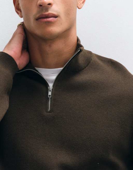 ASOS DESIGN relaxed compact knitted half-zip jumper in brown, 3 of 5