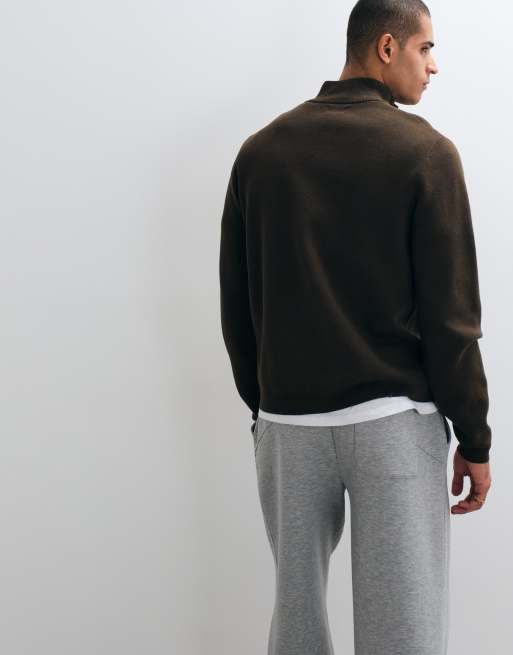 ASOS DESIGN relaxed compact knitted half-zip jumper in brown, 5 of 5