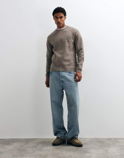 ASOS DESIGN relaxed compact knitted jumper in taupe, 3 of 5
