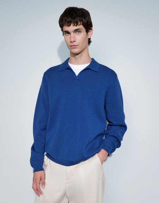 ASOS DESIGN relaxed compact knitted notch neck in blue, 4 of 9