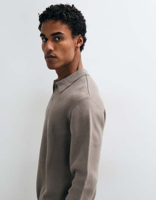 ASOS DESIGN relaxed compact knitted notch neck in taupe, 3 of 5