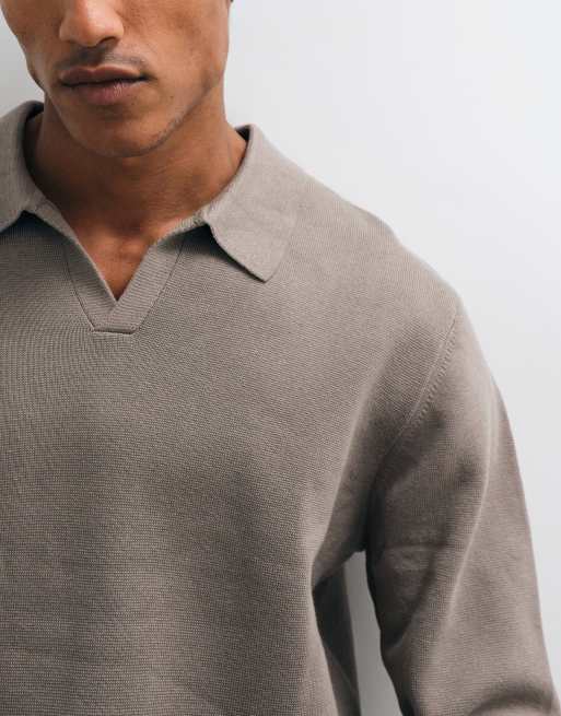 ASOS DESIGN relaxed compact knitted notch neck in taupe, 4 of 5