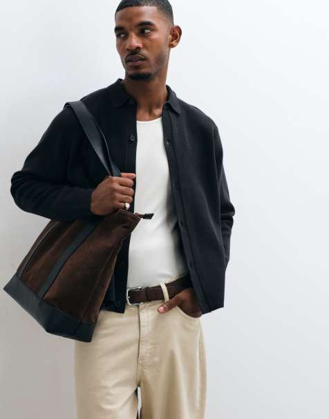 ASOS DESIGN relaxed compact knitted over shirt in black - view 1
