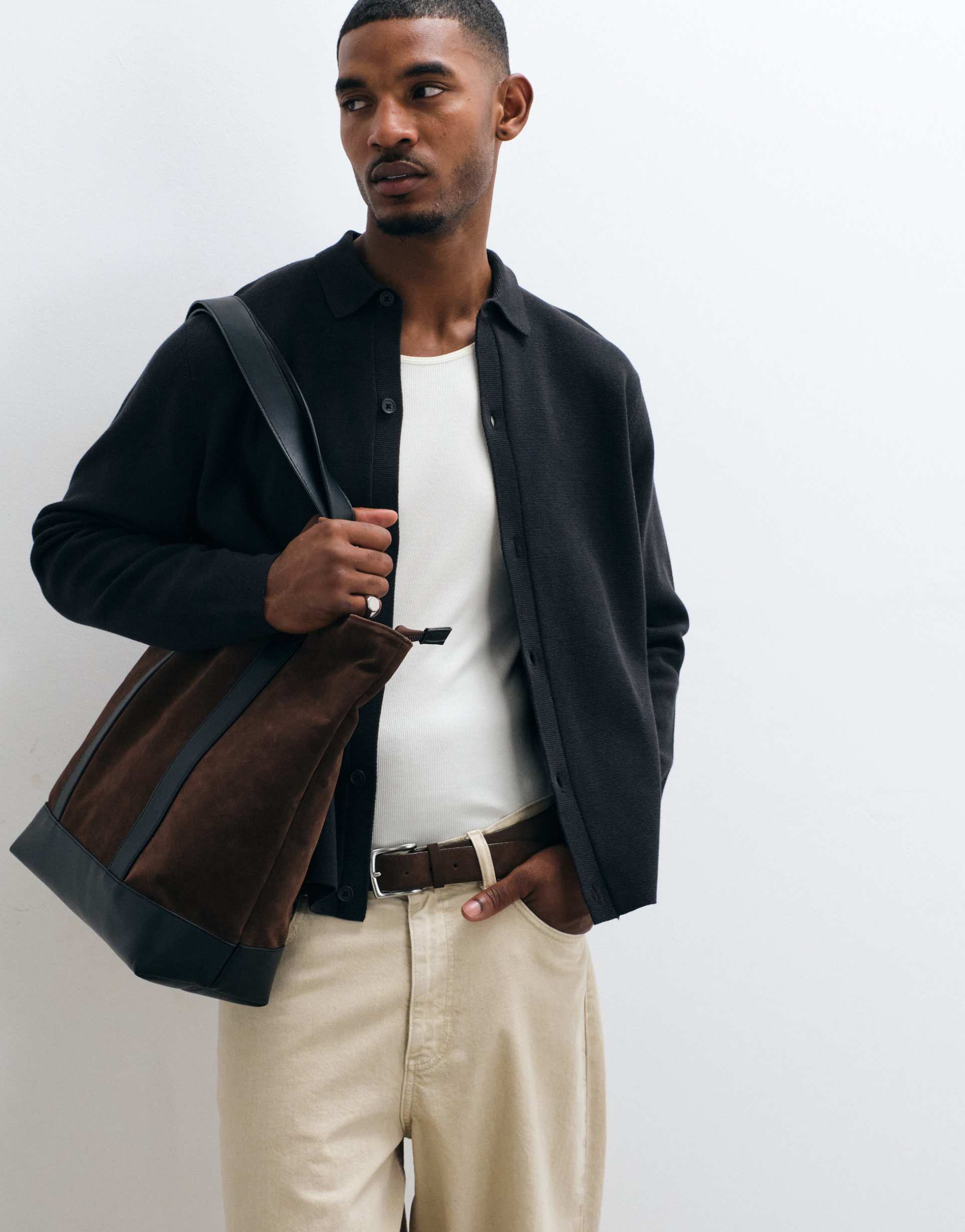 ASOS DESIGN relaxed compact knitted over shirt in black