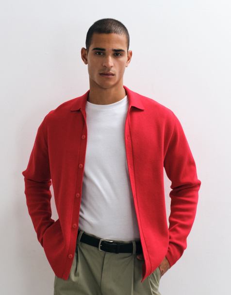 ASOS DESIGN relaxed compact knitted over shirt in red - view 1